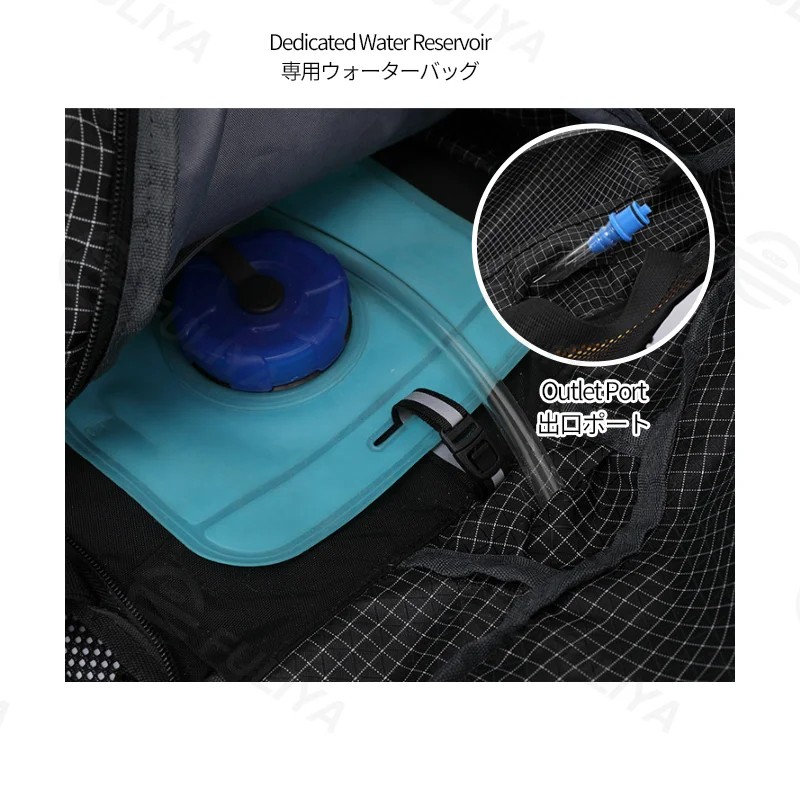Guangzhou Fuliya Industry Co.,Ltd C-81356 Lightweight outdoor pack (approx. 920g), water-repellent, stain-resistant, rain cover, hydration port, roll-top main compartment, breathable back - ideal for hiking, trekking, cycling.