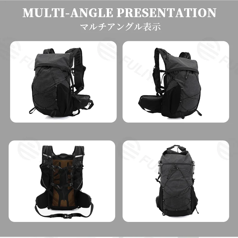 Guangzhou Fuliya Industry Co.,Ltd C-81356 Lightweight outdoor pack (approx. 920g), water-repellent, stain-resistant, rain cover, hydration port, roll-top main compartment, breathable back - ideal for hiking, trekking, cycling.