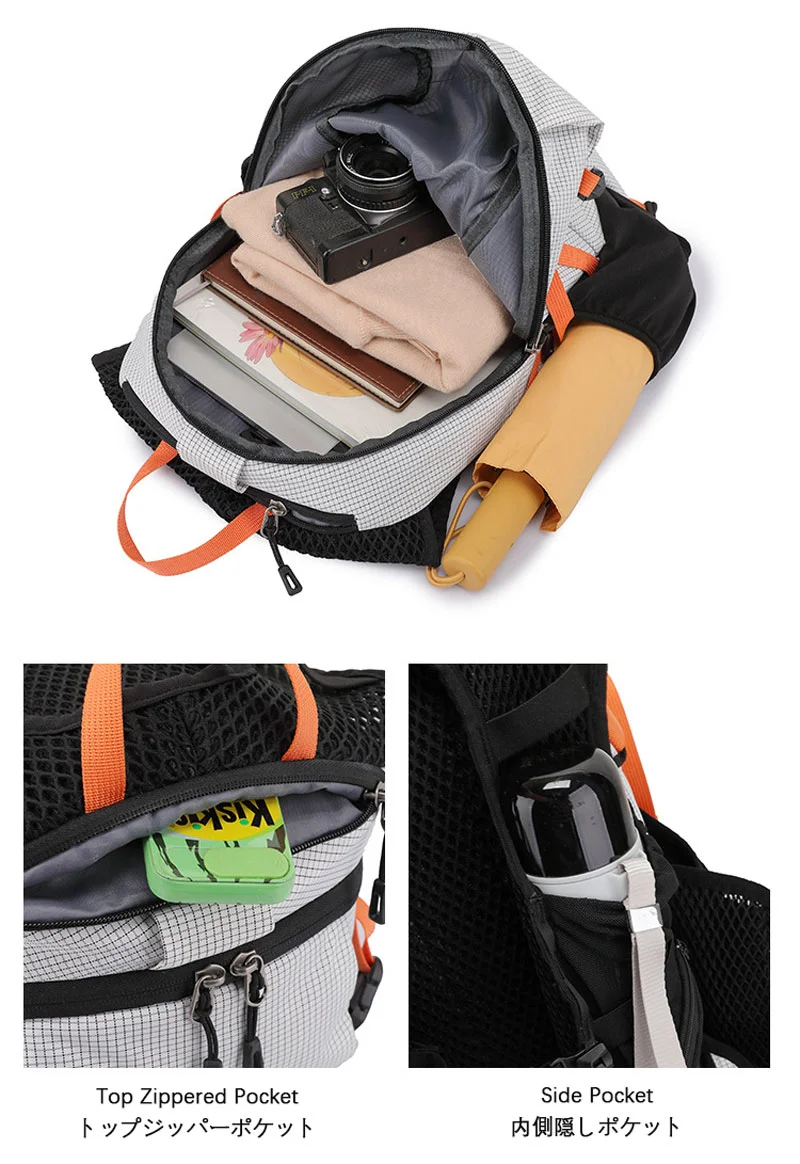Guangzhou Fuliya Industry Co.,Ltd C-81358 Lightweight outdoor backpack breathable back system, built-in hydration compartment with outlet port, SOS whistle, water-resistant fabric, multi-pocket storage - ideal for hiking, trekking and travel.