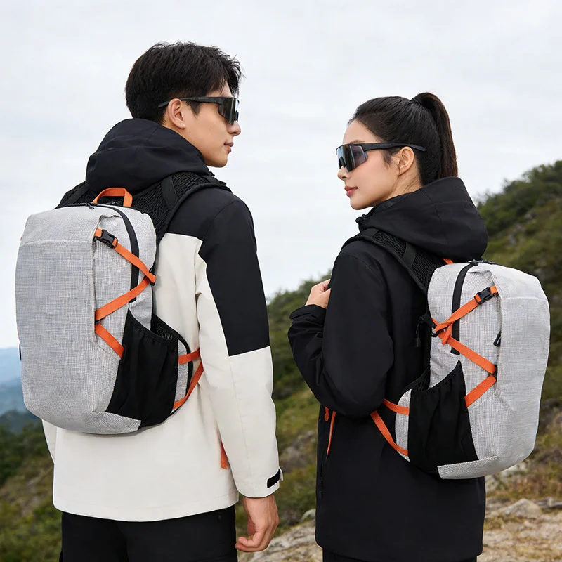 Guangzhou Fuliya Industry Co.,Ltd C-81358 Lightweight outdoor backpack breathable back system, built-in hydration compartment with outlet port, SOS whistle, water-resistant fabric, multi-pocket storage - ideal for hiking, trekking and travel.