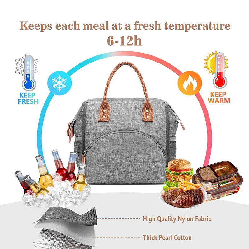 Guangzhou Fuliya Industry Co.,Ltd C-81359 Food-grade insulated lunch bag, keeps 6-12h hot/cold, leakproof and easy to clean, wide opening, side mesh pocket and multi-functional front pocket, compact - for office or outdoor.