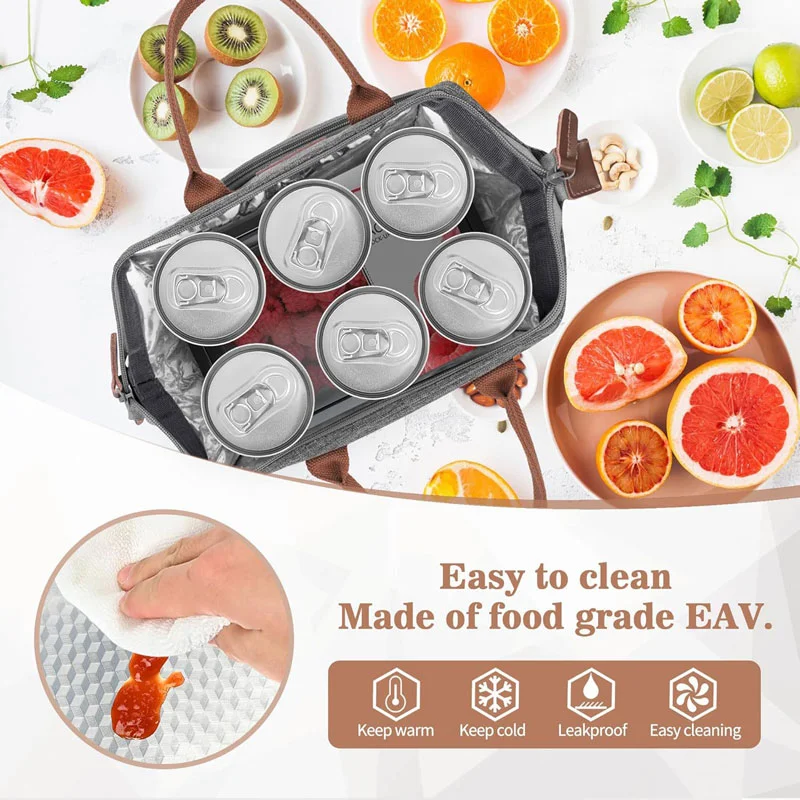 Guangzhou Fuliya Industry Co.,Ltd C-81359 Food-grade insulated lunch bag, keeps 6-12h hot/cold, leakproof and easy to clean, wide opening, side mesh pocket and multi-functional front pocket, compact - for office or outdoor.