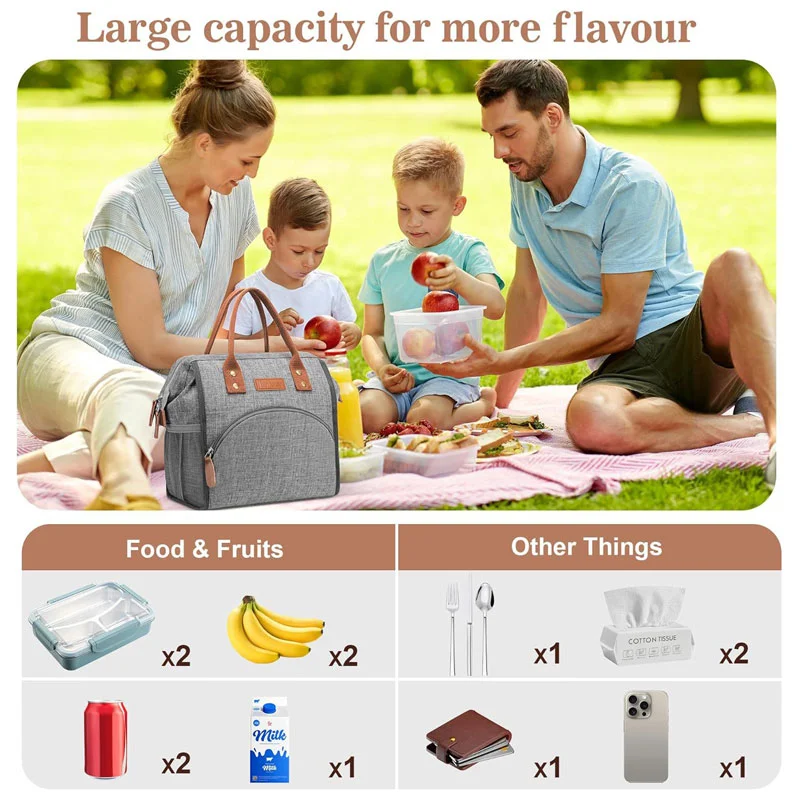 Guangzhou Fuliya Industry Co.,Ltd C-81359 Food-grade insulated lunch bag, keeps 6-12h hot/cold, leakproof and easy to clean, wide opening, side mesh pocket and multi-functional front pocket, compact - for office or outdoor.