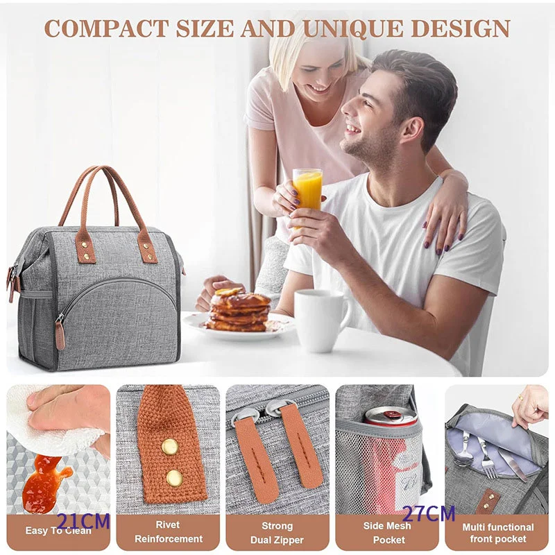 Guangzhou Fuliya Industry Co.,Ltd C-81359 Food-grade insulated lunch bag, keeps 6-12h hot/cold, leakproof and easy to clean, wide opening, side mesh pocket and multi-functional front pocket, compact - for office or outdoor.