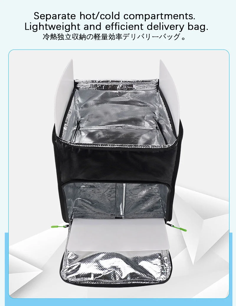 Guangzhou Fuliya Industry Co.,Ltd C-81361 Waterproof foldable double-shoulder thermal bag, keeps hot/cold 2-4 hrs, removable dividers, reflective strips, hot/cold zones – for delivery and picnics.
