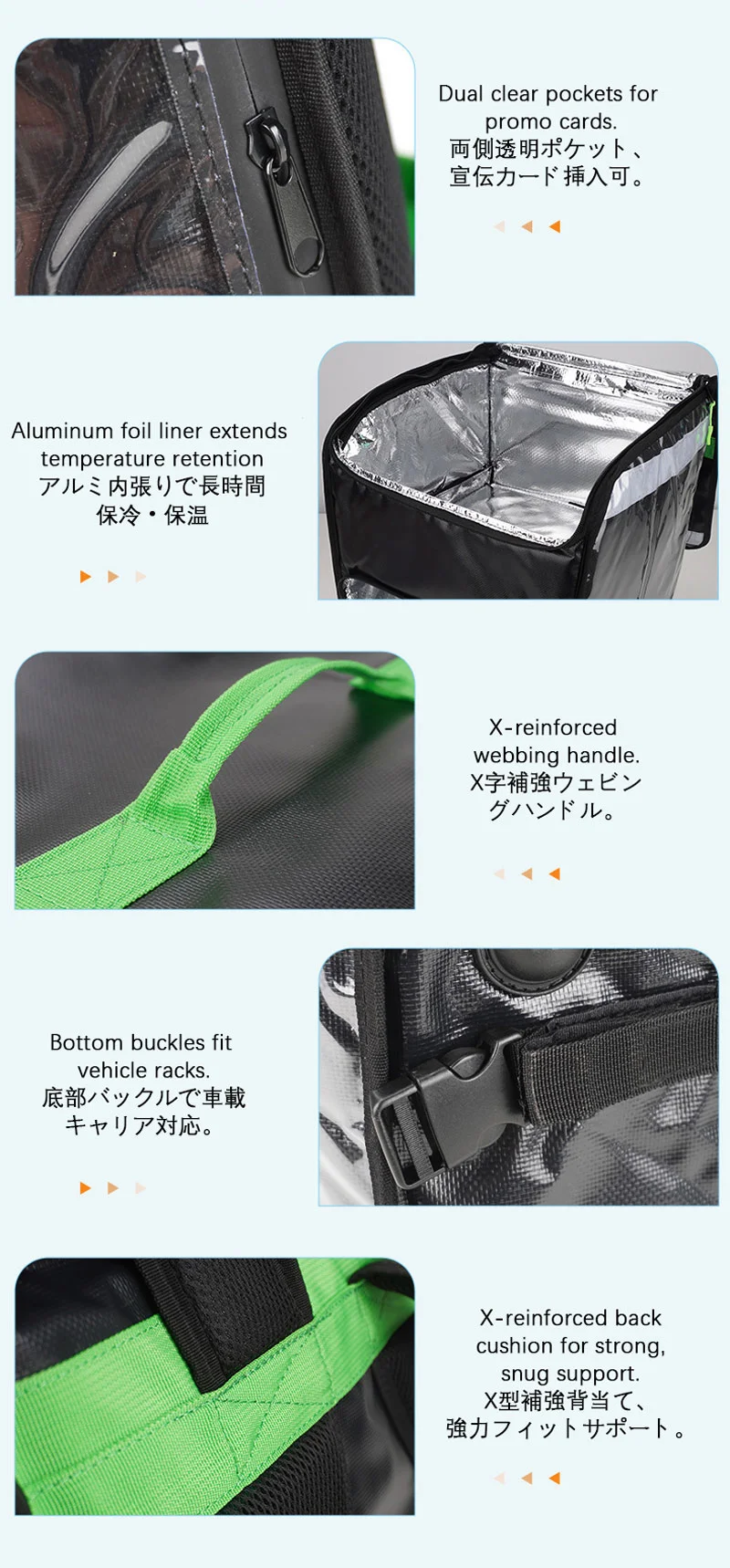 Guangzhou Fuliya Industry Co.,Ltd C-81361 Waterproof foldable double-shoulder thermal bag, keeps hot/cold 2-4 hrs, removable dividers, reflective strips, hot/cold zones – for delivery and picnics.