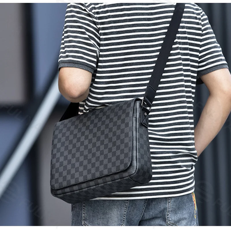 Guangzhou Fuliya Industry Co.,Ltd C-81367 Korean-style checkered crossbody bag, water-repellent, stain-resistant, multi-pockets, magnetic front pocket, adjustable strap, for business and casual.