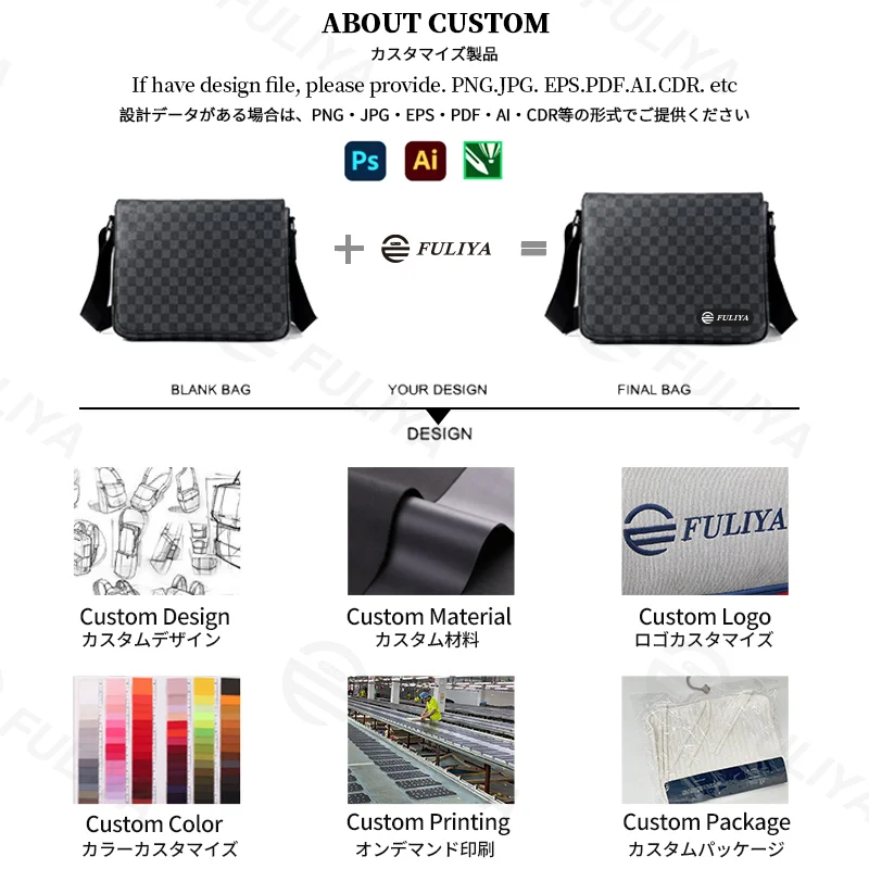 Guangzhou Fuliya Industry Co.,Ltd C-81367 Korean-style checkered crossbody bag, water-repellent, stain-resistant, multi-pockets, magnetic front pocket, adjustable strap, for business and casual.