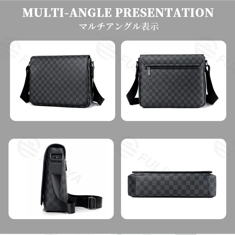 Guangzhou Fuliya Industry Co.,Ltd C-81367 Korean-style checkered crossbody bag, water-repellent, stain-resistant, multi-pockets, magnetic front pocket, adjustable strap, for business and casual.