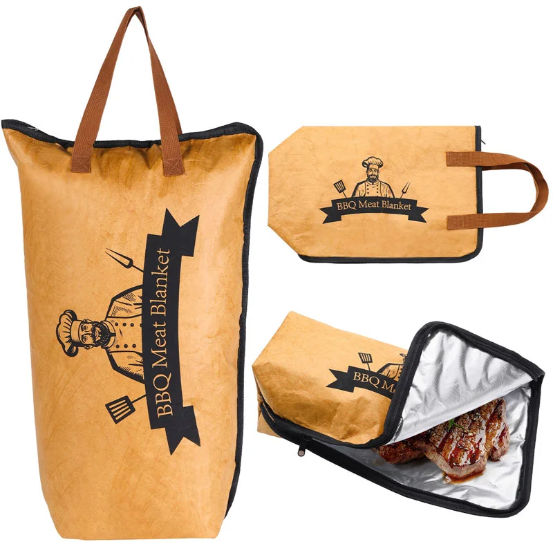 Guangzhou Fuliya Industry Co.,Ltd C-81369 Tyvek 5-layer insulated BBQ bag with leak-proof aluminum foil bottom, metal zipper, keeps food warm and juicy, easy to clean, reusable – perfect for grilling, picnics, and takeout.