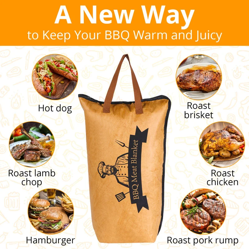 Guangzhou Fuliya Industry Co.,Ltd C-81369 Tyvek 5-layer insulated BBQ bag with leak-proof aluminum foil bottom, metal zipper, keeps food warm and juicy, easy to clean, reusable – perfect for grilling, picnics, and takeout.