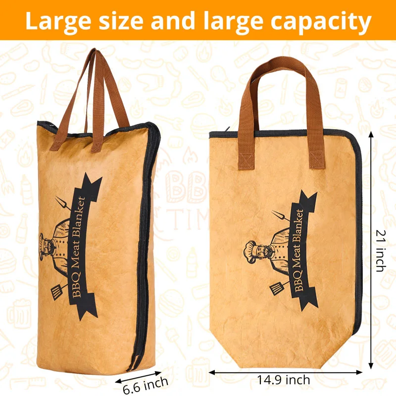 Guangzhou Fuliya Industry Co.,Ltd C-81369 Tyvek 5-layer insulated BBQ bag with leak-proof aluminum foil bottom, metal zipper, keeps food warm and juicy, easy to clean, reusable – perfect for grilling, picnics, and takeout.