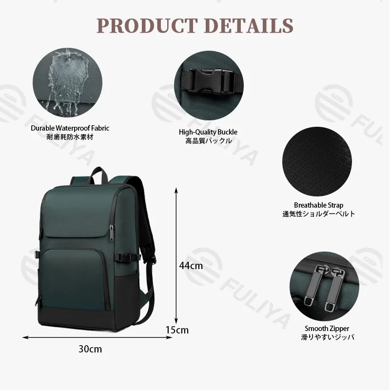 Guangzhou Fuliya Industry Co.,Ltd C-81460 This casual backpack has water-repellent fabric, a laptop compartment, multi-pockets, side pockets, a breathable back, and a trolley sleeve - ideal for commuting and travel.