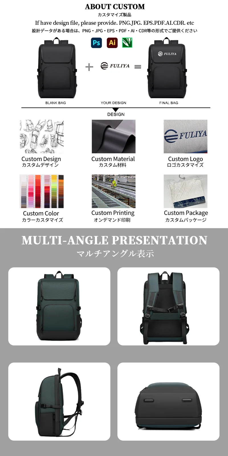 Guangzhou Fuliya Industry Co.,Ltd C-81460 This casual backpack has water-repellent fabric, a laptop compartment, multi-pockets, side pockets, a breathable back, and a trolley sleeve - ideal for commuting and travel.