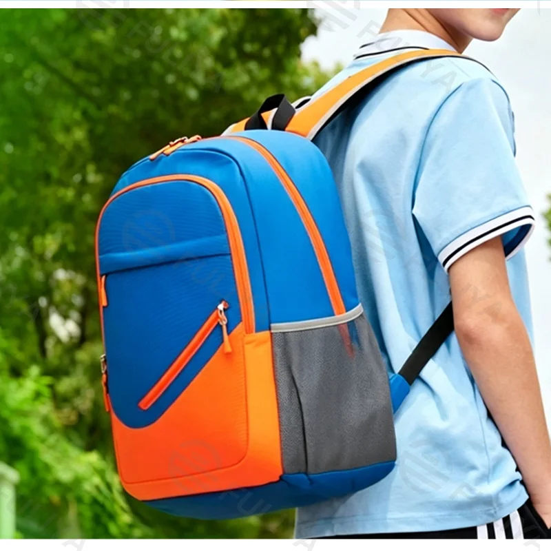 Guangzhou Fuliya Industry Co.,Ltd C-81461 This lightweight color-block backpack is water-repellent, fits a 15-inch laptop, has multiple pockets, and is great for outdoor, travel, and commuting.