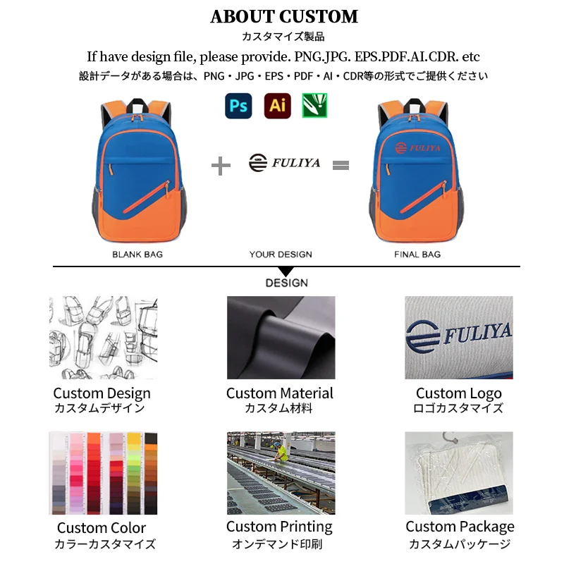 Guangzhou Fuliya Industry Co.,Ltd C-81461 This lightweight color-block backpack is water-repellent, fits a 15-inch laptop, has multiple pockets, and is great for outdoor, travel, and commuting.