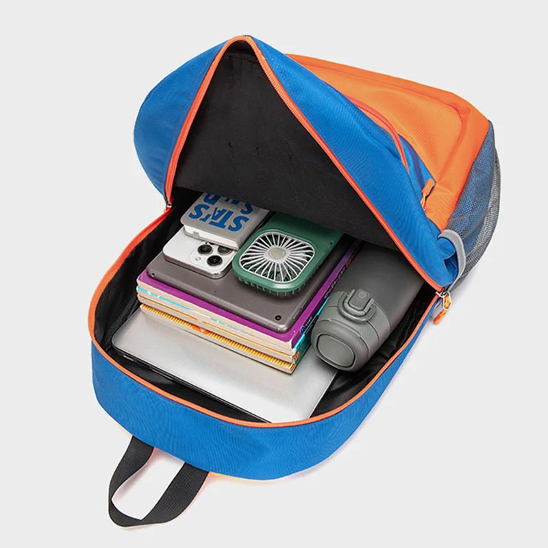 Guangzhou Fuliya Industry Co.,Ltd C-81461 This lightweight color-block backpack is water-repellent, fits a 15-inch laptop, has multiple pockets, and is great for outdoor, travel, and commuting.
