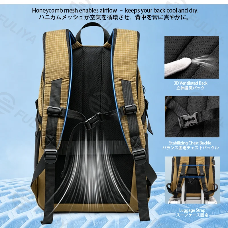 Guangzhou Fuliya Industry Co.,Ltd C-81463 Water-repellent, durable backpack with external attachments, large capacity, trolley sleeve, breathable back - for commuting, travel, and outdoor.