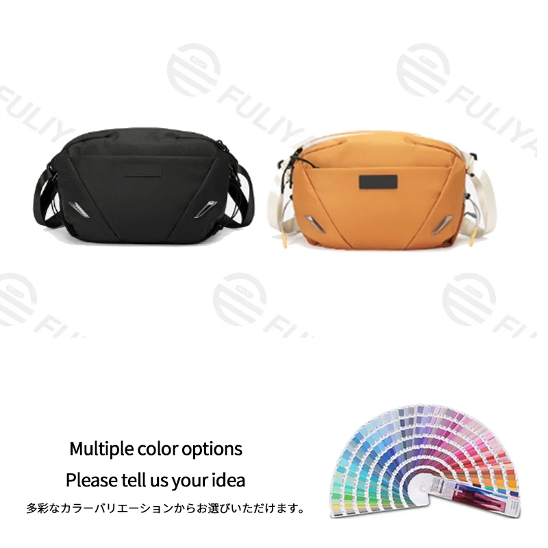 Guangzhou Fuliya Industry Co.,Ltd C-81470 This bag has phone/bottle pockets, adjustable strap, water-repellent fabric, padded shoulder, and expandable capacity, for commute and outdoor.