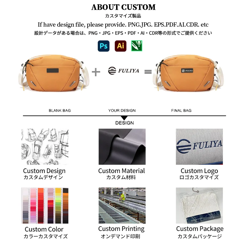 Guangzhou Fuliya Industry Co.,Ltd C-81470 This bag has phone/bottle pockets, adjustable strap, water-repellent fabric, padded shoulder, and expandable capacity, for commute and outdoor.