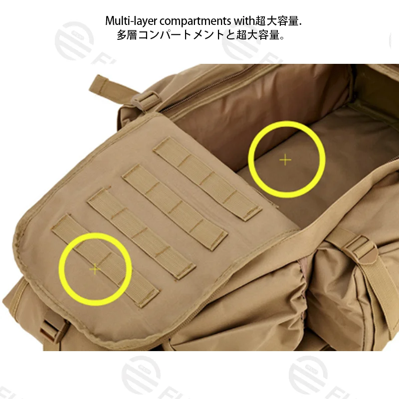 Guangzhou Fuliya Industry Co.,Ltd C-81472 This tactical pack features 600D wear-resistant waterproof fabric, a 5-point harness, large capacity, and a breathable back, suitable for tactical, hunting, and climbing.