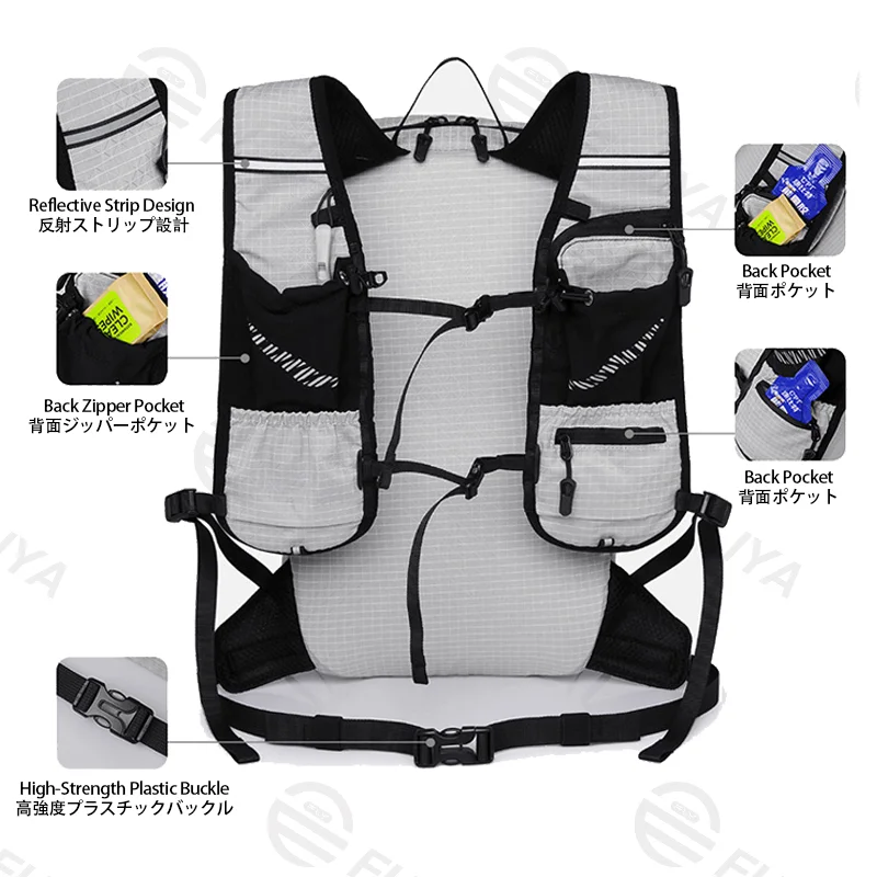 Guangzhou Fuliya Industry Co.,Ltd C-81473 Lightweight water-repellent hiking pack with hydration, pole attachment, whistle, reflective strips, and pockets - for hiking, cycling, travel.