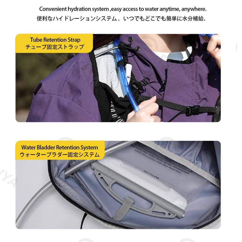 Guangzhou Fuliya Industry Co.,Ltd C-81473 Lightweight water-repellent hiking pack with hydration, pole attachment, whistle, reflective strips, and pockets - for hiking, cycling, travel.