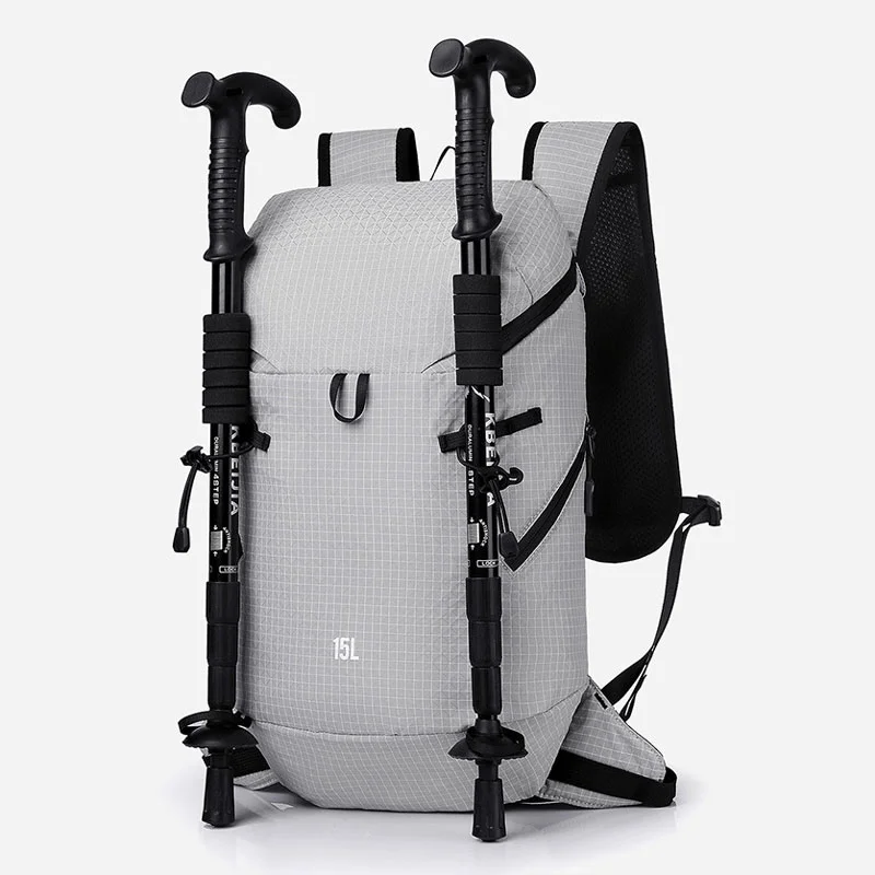 Guangzhou Fuliya Industry Co.,Ltd C-81473 Lightweight water-repellent hiking pack with hydration, pole attachment, whistle, reflective strips, and pockets - for hiking, cycling, travel.