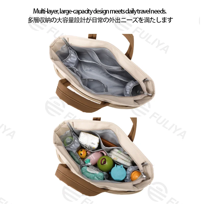 Guangzhou Fuliya Industry Co.,Ltd C-81474 Water-repellent mommy bag with insulated bottle pocket, large capacity, trolley strap, shoulder/crossbody - easy for baby outings.