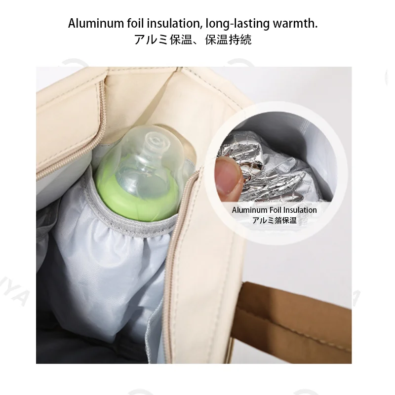 Guangzhou Fuliya Industry Co.,Ltd C-81474 Water-repellent mommy bag with insulated bottle pocket, large capacity, trolley strap, shoulder/crossbody - easy for baby outings.