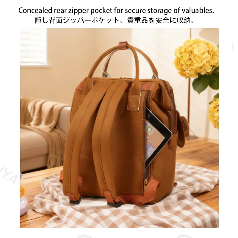 Guangzhou Fuliya Industry Co.,Ltd C-81475 Simple mommy backpack, water-repellent and breathable fabric, hidden rear pocket for valuables, built-in foil insulated pouch, large capacity with multiple compartments - easy for outings.