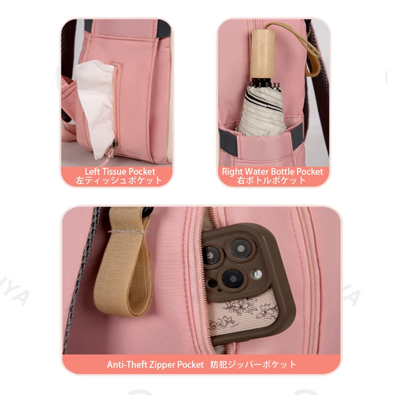 Guangzhou Fuliya Industry Co.,Ltd C-81476 This mommy bag has wet/dry pocket, insulated bottle compartment, trolley strap, comfy straps, and large capacity - great for outings.