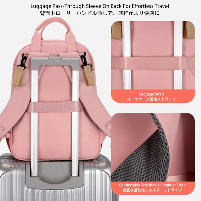 Guangzhou Fuliya Industry Co.,Ltd C-81476 This mommy bag has wet/dry pocket, insulated bottle compartment, trolley strap, comfy straps, and large capacity - great for outings.