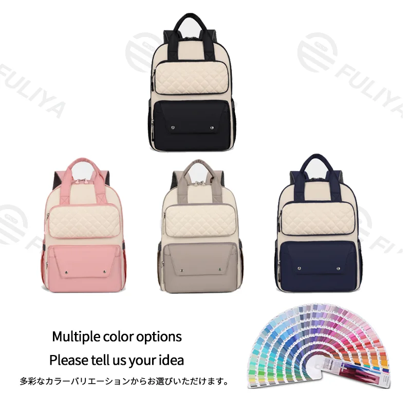 Guangzhou Fuliya Industry Co.,Ltd C-81476 This mommy bag has wet/dry pocket, insulated bottle compartment, trolley strap, comfy straps, and large capacity - great for outings.
