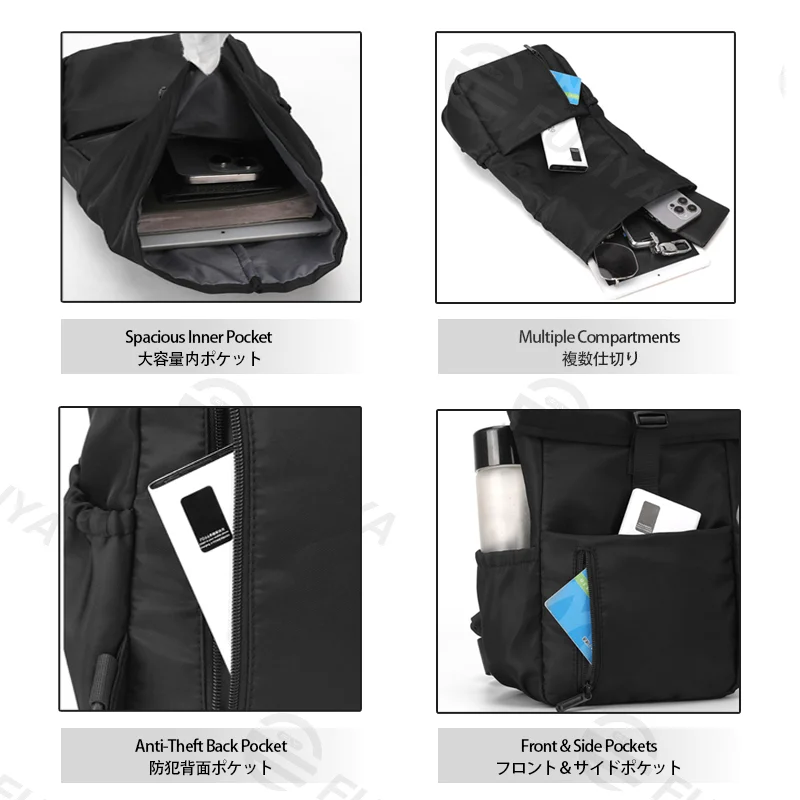 Guangzhou Fuliya Industry Co.,Ltd C-81477 Nylon water-repellent large chest bag, roll-top buckle anti-theft, wide opening for easy access, adjustable straps - for commuting and outdoor.
