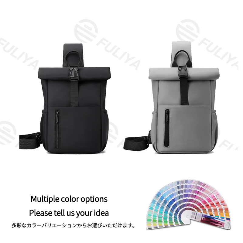 Guangzhou Fuliya Industry Co.,Ltd C-81477 Nylon water-repellent large chest bag, roll-top buckle anti-theft, wide opening for easy access, adjustable straps - for commuting and outdoor.