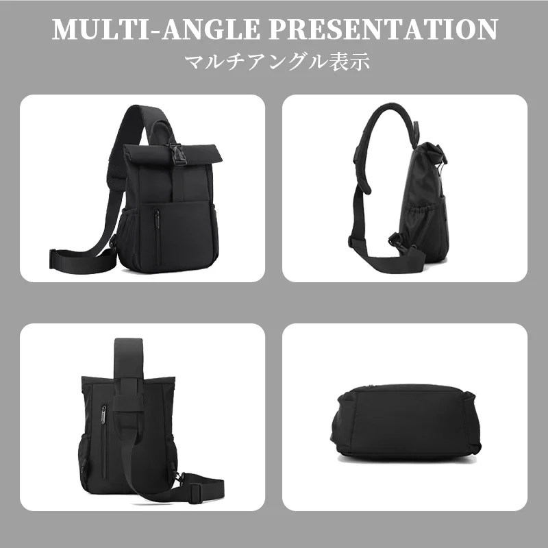 Guangzhou Fuliya Industry Co.,Ltd C-81477 Nylon water-repellent large chest bag, roll-top buckle anti-theft, wide opening for easy access, adjustable straps - for commuting and outdoor.