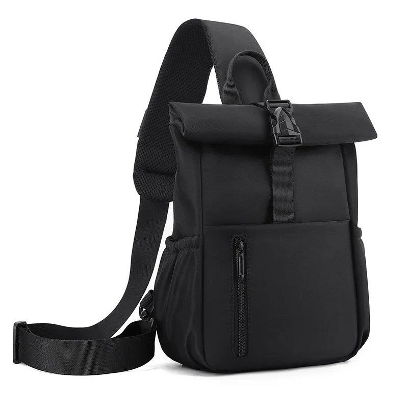 Guangzhou Fuliya Industry Co.,Ltd C-81477 Nylon water-repellent large chest bag, roll-top buckle anti-theft, wide opening for easy access, adjustable straps - for commuting and outdoor.
