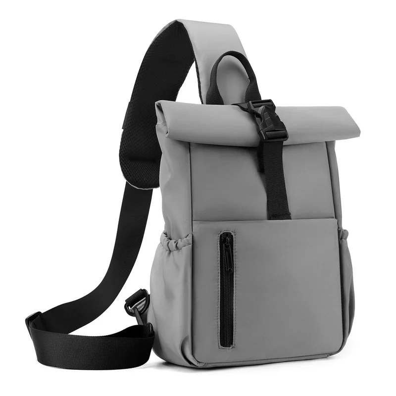 Guangzhou Fuliya Industry Co.,Ltd C-81477 Nylon water-repellent large chest bag, roll-top buckle anti-theft, wide opening for easy access, adjustable straps - for commuting and outdoor.
