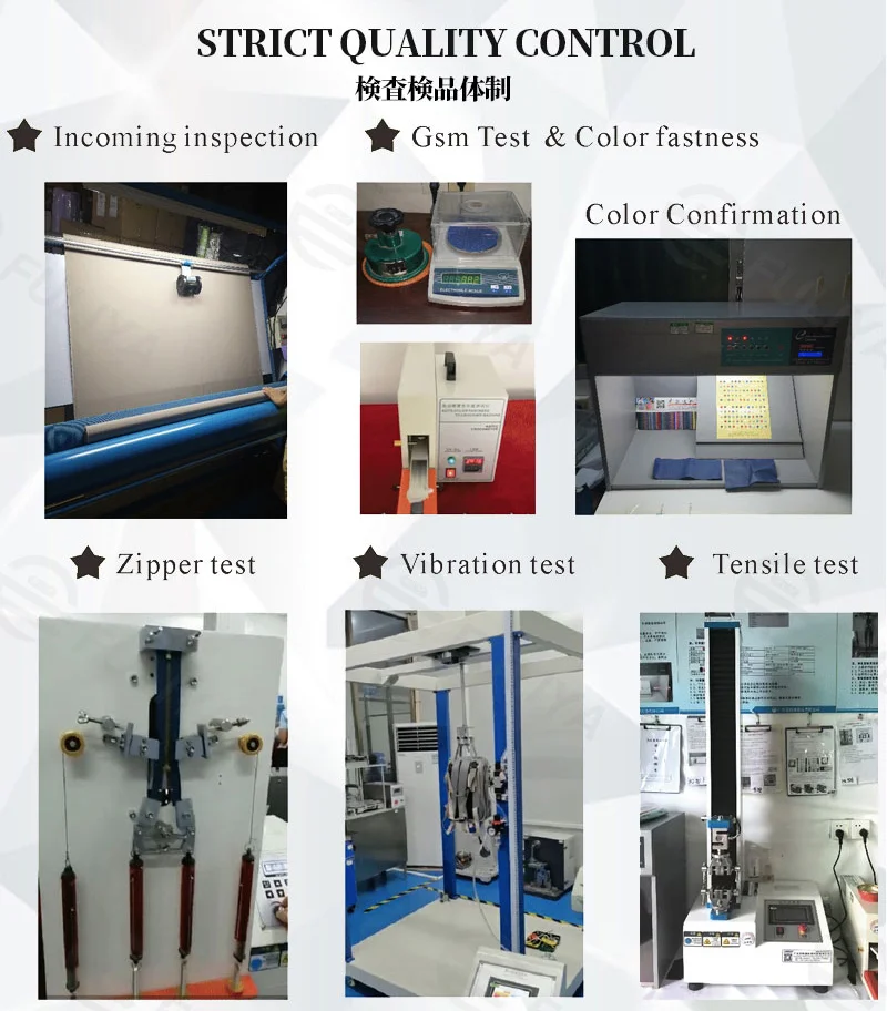 Guangzhou Fuliya Industry Co.,Ltd  Incoming inspection Equipment / Gsm Test & Color fastness Equipment / Color Confirmation Equipment / Zipper test Equipment / Vibration test Equipment / Tensile test Equipment