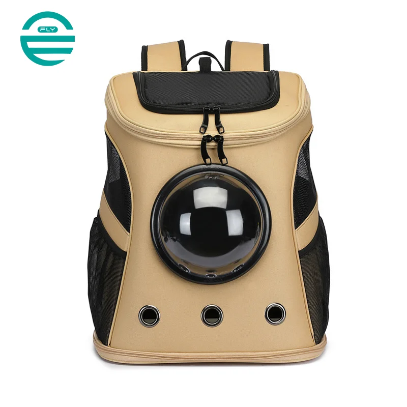 Guangzhou Fuliya Industry Co.,Ltd C-81006 Pet travel backpack, spacious and breathable, transparent window, honeycomb mesh, multi-opening zippers, washable plush pad, spine-protection straps, and foldable design - for cats, dogs, and travel.