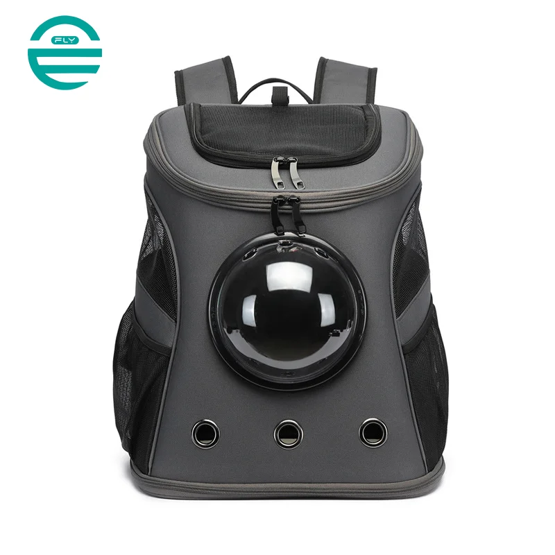 Guangzhou Fuliya Industry Co.,Ltd C-81006 Pet travel backpack, spacious and breathable, transparent window, honeycomb mesh, multi-opening zippers, washable plush pad, spine-protection straps, and foldable design - for cats, dogs, and travel.