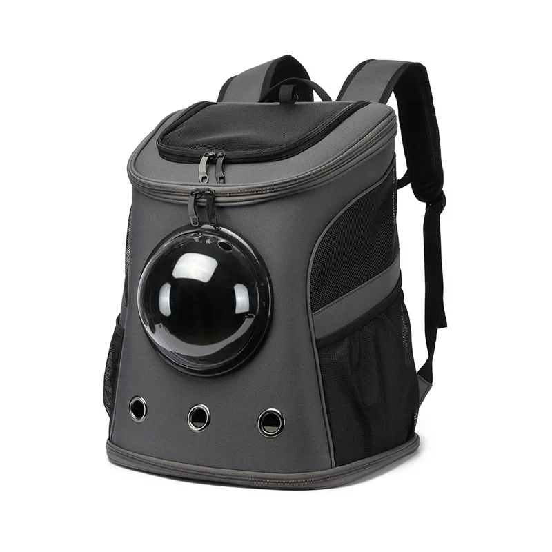 Guangzhou Fuliya Industry Co.,Ltd C-81006 Pet travel backpack, spacious and breathable, transparent window, honeycomb mesh, multi-opening zippers, washable plush pad, spine-protection straps, and foldable design - for cats, dogs, and travel.