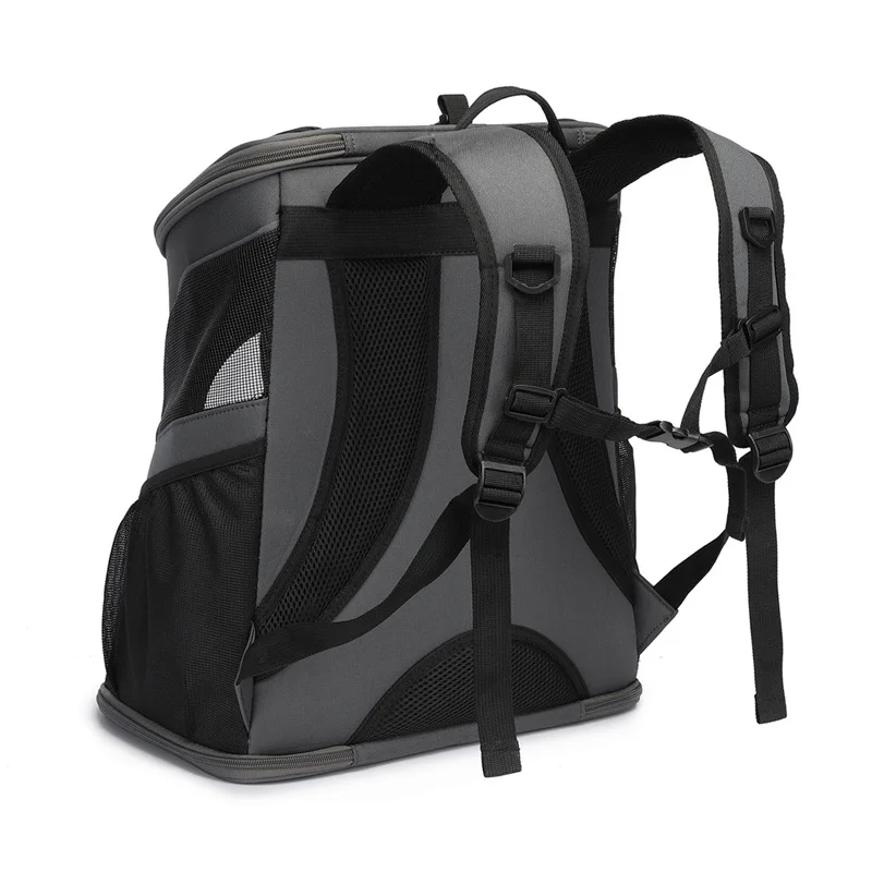 Guangzhou Fuliya Industry Co.,Ltd C-81006 Pet travel backpack, spacious and breathable, transparent window, honeycomb mesh, multi-opening zippers, washable plush pad, spine-protection straps, and foldable design - for cats, dogs, and travel.