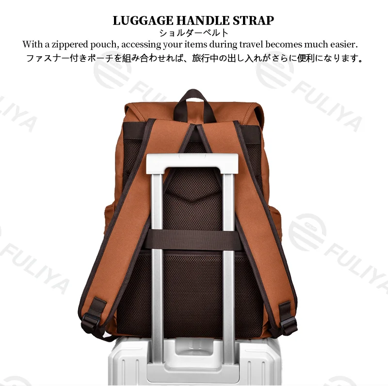 Guangzhou Fuliya Industry Co.,Ltd C-81106 Canvas backpack, waterproof fabric, large capacity with compartments, drawstring closure, magnetic buckle, front/back/side pockets, and comfortable handle - luggage strap for commuting, business, and school.