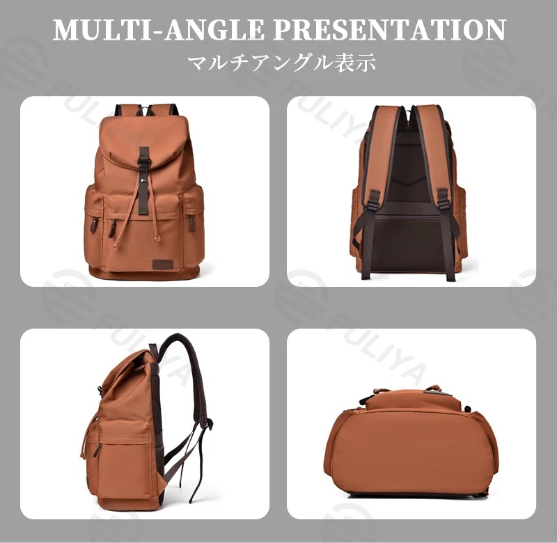 Guangzhou Fuliya Industry Co.,Ltd C-81106 Canvas backpack, waterproof fabric, large capacity with compartments, drawstring closure, magnetic buckle, front/back/side pockets, and comfortable handle - luggage strap for commuting, business, and school.