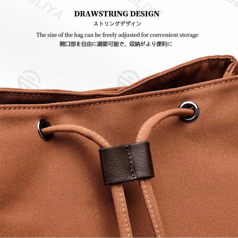 Guangzhou Fuliya Industry Co.,Ltd C-81106 Canvas backpack, waterproof fabric, large capacity with compartments, drawstring closure, magnetic buckle, front/back/side pockets, and comfortable handle - luggage strap for commuting, business, and school.