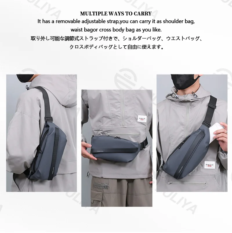 Guangzhou Fuliya Industry Co.,Ltd C-81116 Multi-functional crossbody waist bag, water-resistant, large capacity, quick-release buckle, and wide strap - chest, crossbody, or waist carry for travel, sports, and daily use.