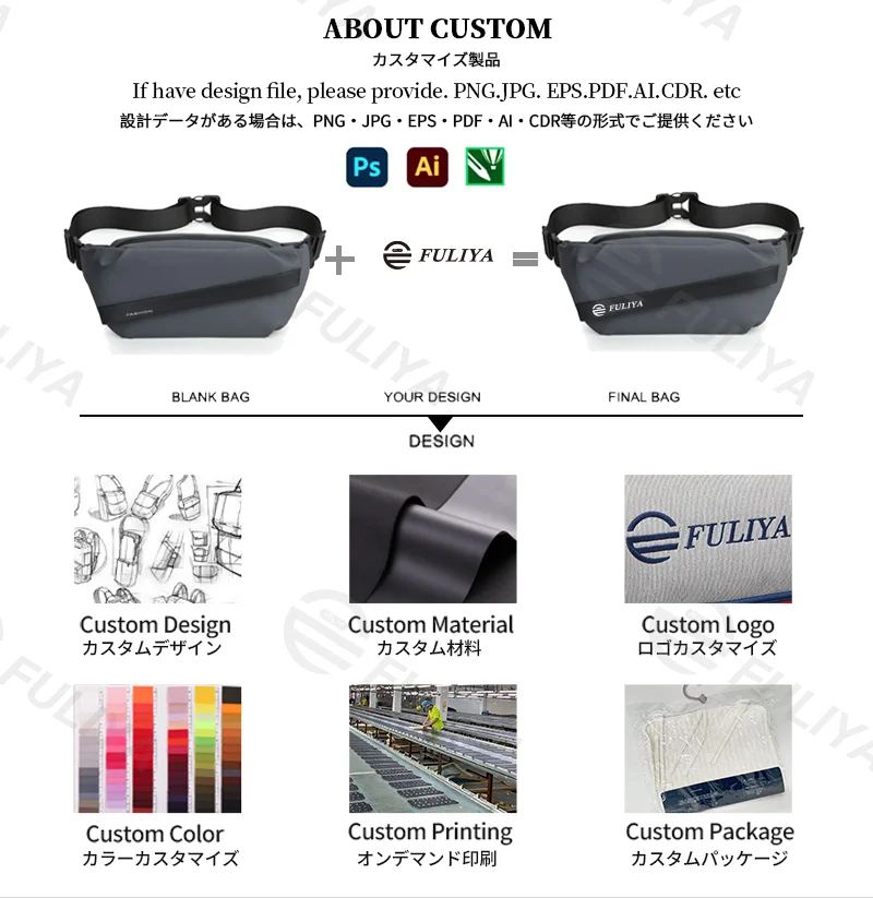 Guangzhou Fuliya Industry Co.,Ltd C-81116 Multi-functional crossbody waist bag, water-resistant, large capacity, quick-release buckle, and wide strap - chest, crossbody, or waist carry for travel, sports, and daily use.