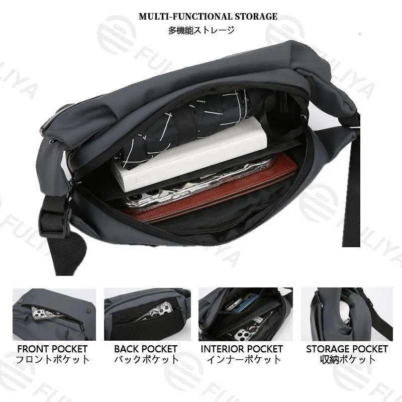 Guangzhou Fuliya Industry Co.,Ltd C-81116 Multi-functional crossbody waist bag, water-resistant, large capacity, quick-release buckle, and wide strap - chest, crossbody, or waist carry for travel, sports, and daily use.